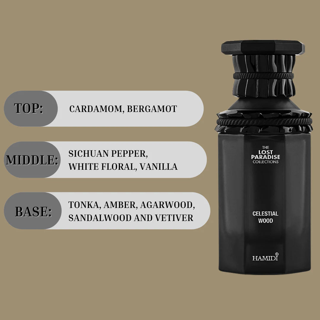 CELESTIAL WOOD EDP Spray 100ML By Hamidi Blend of Spices & Aromatic Woods.