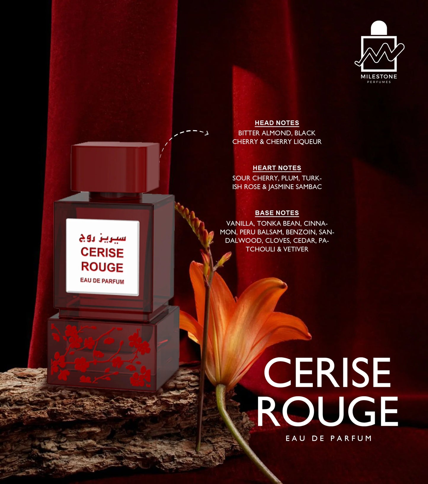 Milestone Cerise Rouge Eau De Parfum, Unisex, 100 Ml, Notes Of Black Cherry And Vanilla