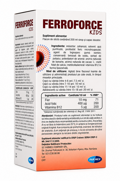 FERROFORCE KIDS Liposomal Iron Syrup 200 ml Banana & Cocoa Flavor (Iron, Folic Acid & Vitamin B12)