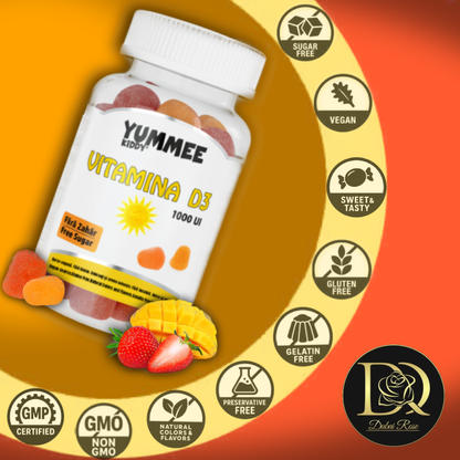 YUMMEE KIDDY ,Vitamin D3 1000 IU, 60 gummy jelly, natural mango and strawberry flavor, sugar free