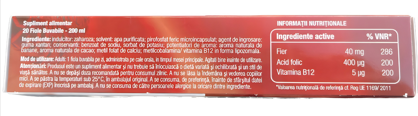 Ferroforce Oral Vials, 40 mg Microencapsulated Iron, Liposomal Vitamin B12, and Folic Acid