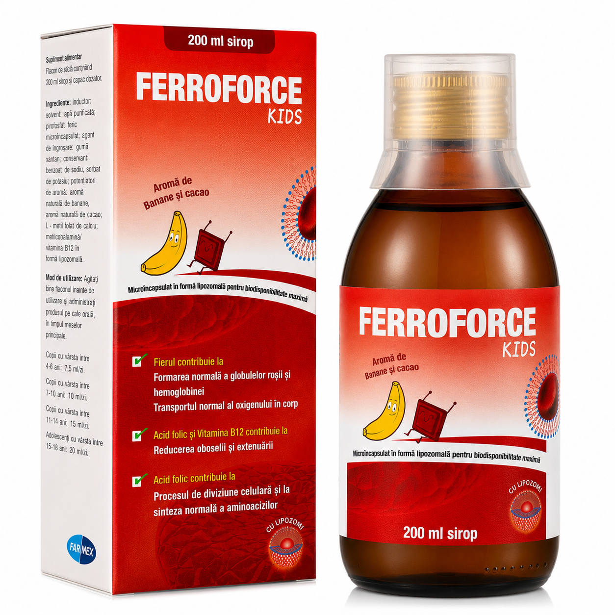 FERROFORCE KIDS Liposomal Iron Syrup 200 ml Banana & Cocoa Flavor (Iron, Folic Acid & Vitamin B12)
