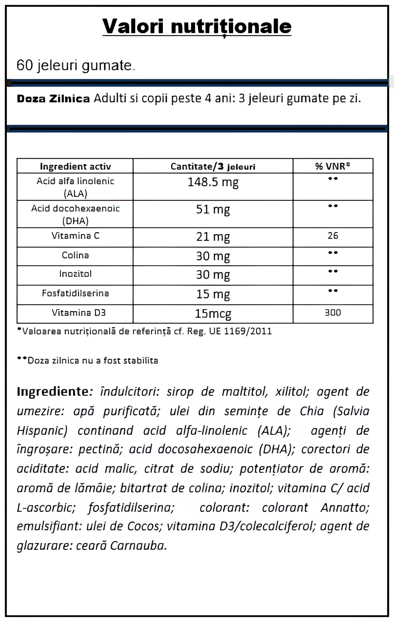 YUMMEE KIDDY Omega 3, 60 vegan gummy jellies, lemon flavor, sugar-free, for adults and children