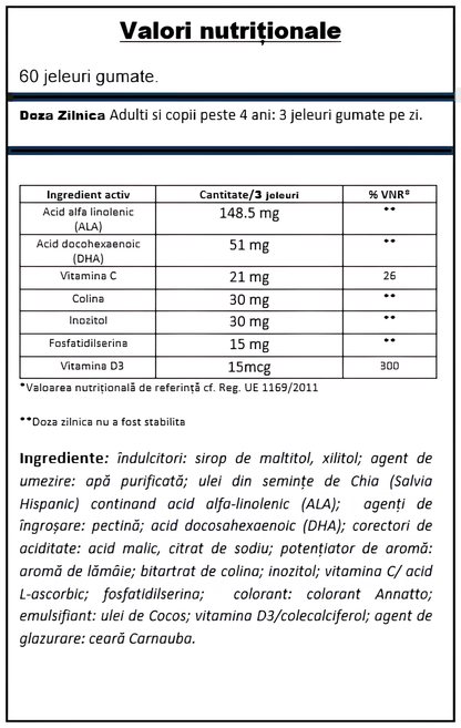YUMMEE KIDDY Omega 3, 60 vegan gummy jellies, lemon flavor, sugar-free, for adults and children