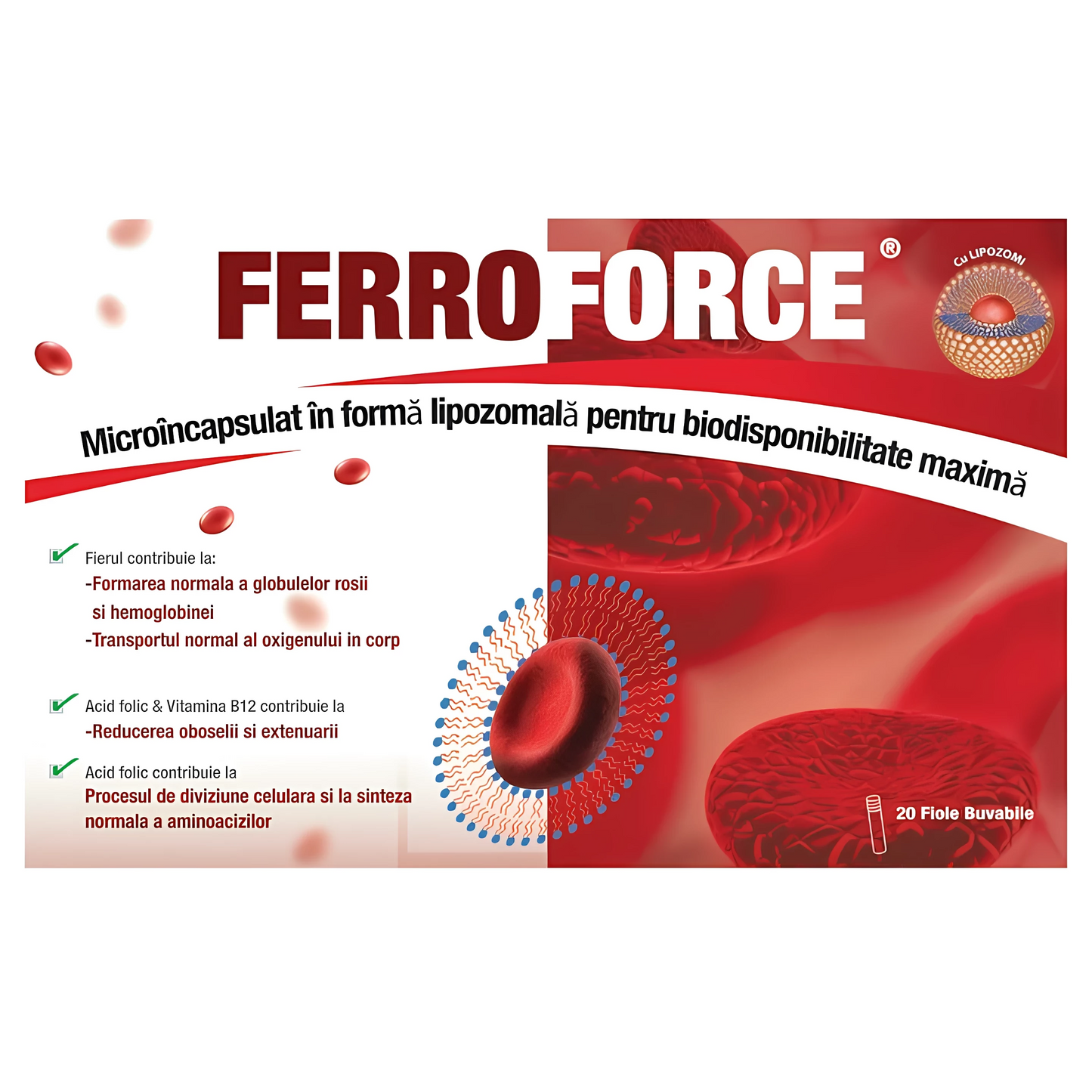 Ferroforce Oral Vials, 40 mg Microencapsulated Iron, Liposomal Vitamin B12, and Folic Acid